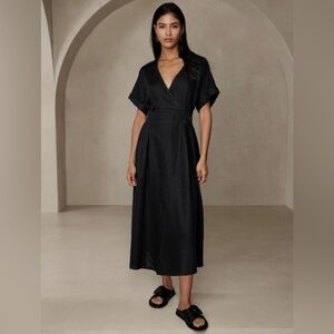 NWT Banana Republic Sedona Linen Lagenlook Summer Black Pleat Midi Dress Large